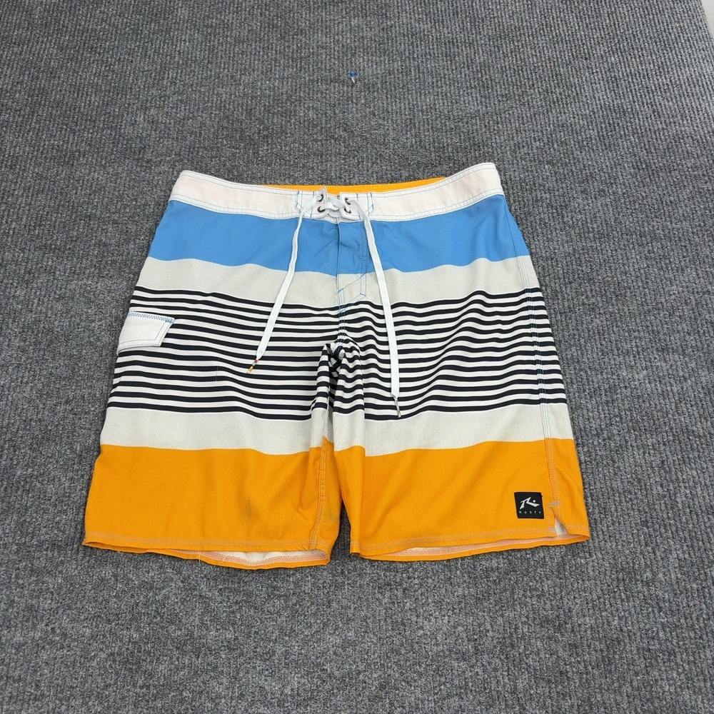 Rusty Board Shorts Mens 36 Orange Blue White Striped‎ Colorblock Surf Style